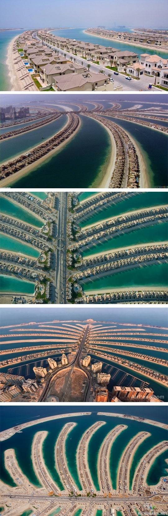 The Palm Jumeirah - Dubaissa oleva palmusaari. Palm Jumeirah on yksi maailman suurimmista rakennetuista saarista. Sen runko on noin kaksi kilometriä pitkä. Alueella kymmenittäin hotelleja, sekä asuintaloja.
