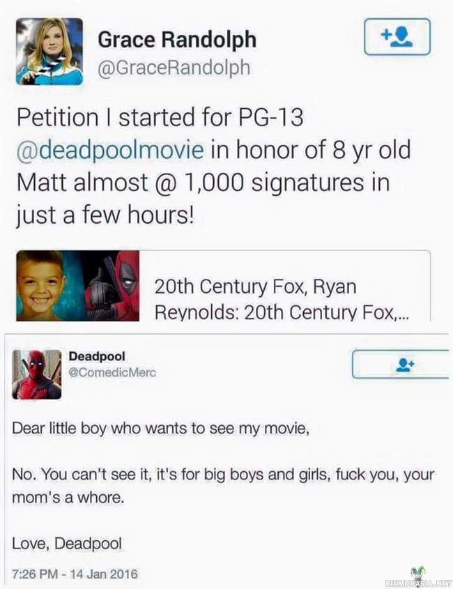Dear little boy who wants to see my movie - https://twitter.com/ComedicMerc/status/687838144226574336