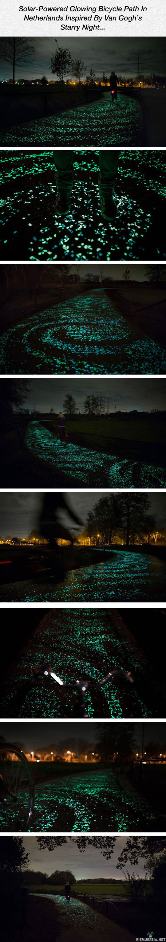 Pimeässä hohtava pöyrätie - Van Goghin kuuluisan maalauksen inspiroima valaistus pyörätielle