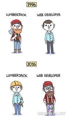 Kirvesmies ja web-kehittäjä - Vuoden 1996 ja 2016 erot
