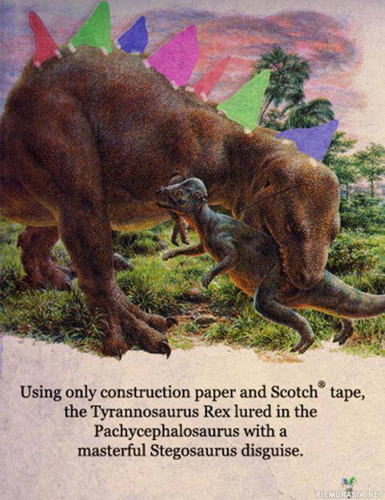 Tyrannosaurus naamioituu - Ja onnistuu huijaamaan pahaa-aavistamattoman Pachycephalosauruksen stegosaurukseksi naamioituneena