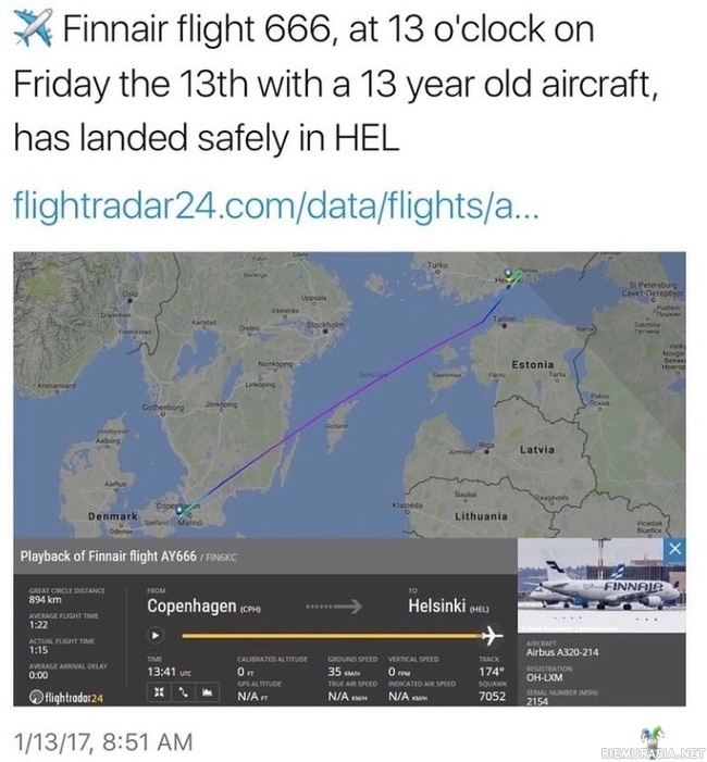 Finnairin lento - Finnairin lento 666 laskeutui 13 päivä helsinkiin.
