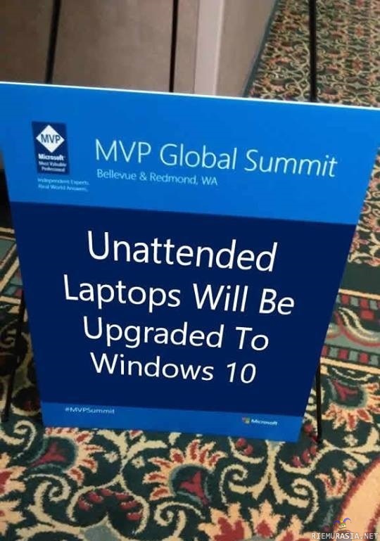 Microsoftin seminaarihuumoria - Vartioimattomille läppäreille asennetaan Windows 10