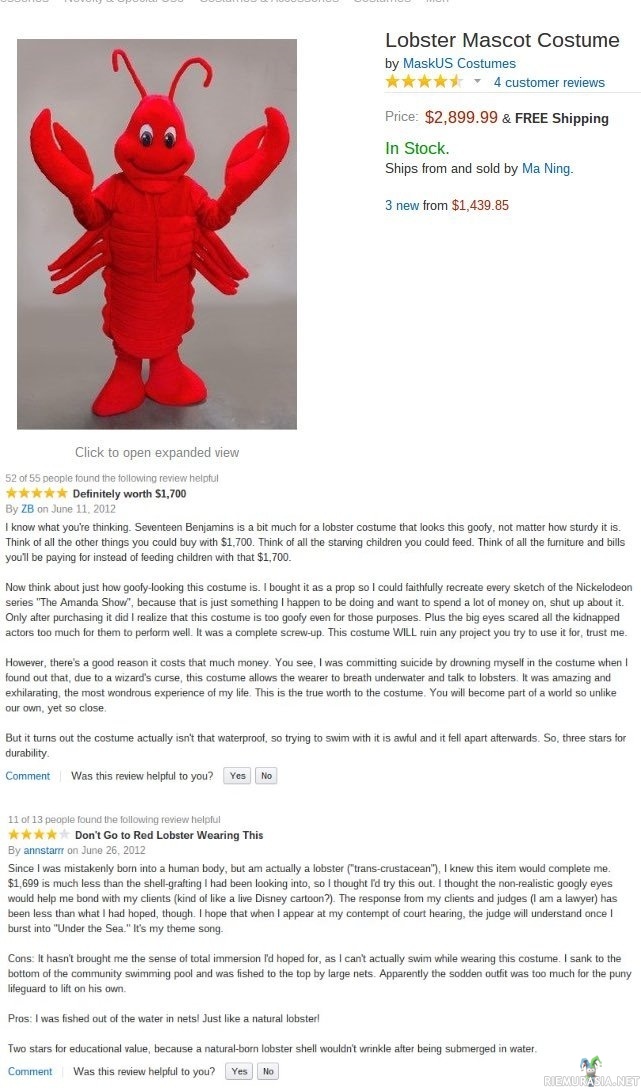 Amazon review lobster costume