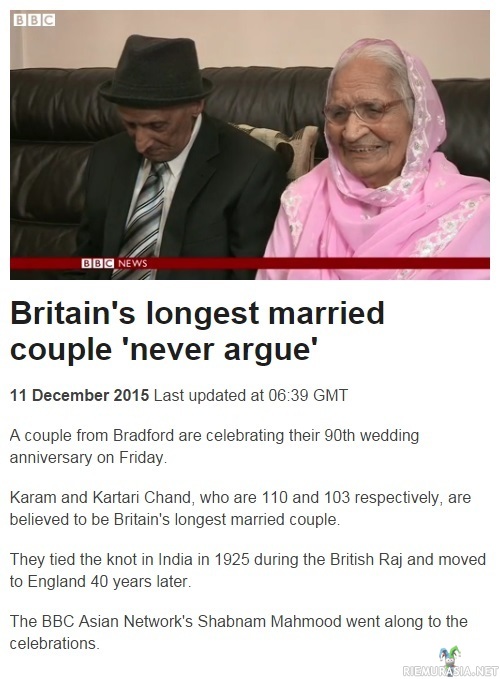 90 vuotta tossun alla - Tältä se näyttää. - Britannian pisimpään naimisissa ollut pariskunta.