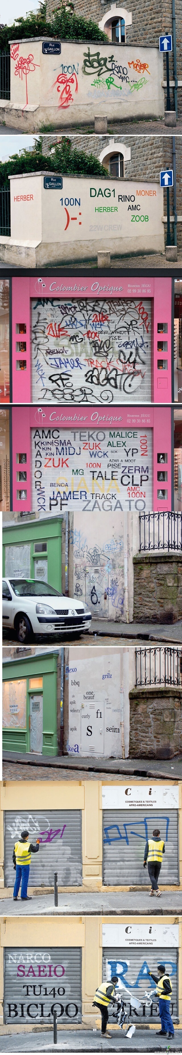 Graffitit ja  tagit luettaviksi - Ranskalainen taiteilija Mathieu Tremblin muunsi graffitit luettavampaa muotoon.