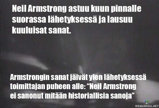 Ylen historiallinen hetki - Neil Armstrongin ensimmäisiä askeleita Kuun pinnalla 21. heinäkuuta 1969. &quot;That&#039;s one small step for man, one giant leap for mankind.&quot;