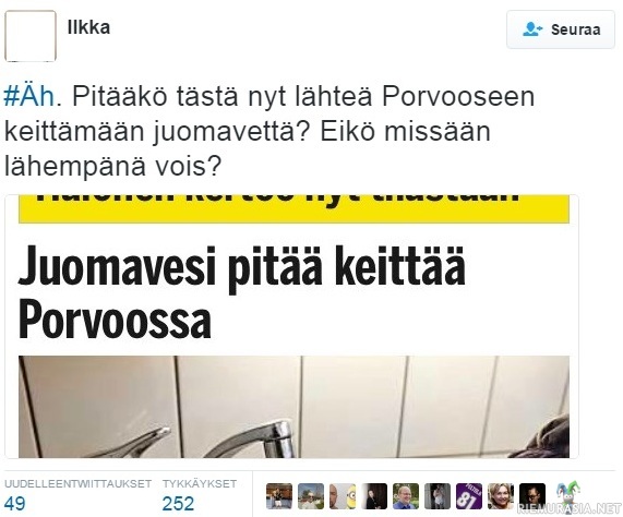 Vesi pitää mennä keittämään Porvooseen