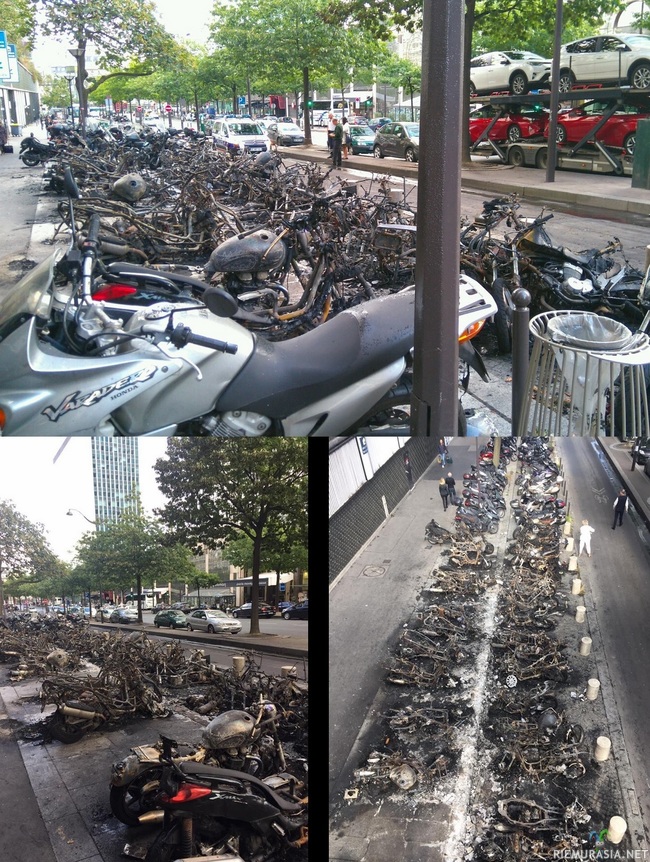 52 skootteria palanut Pariisissa - Tahallaan sytytetty palo