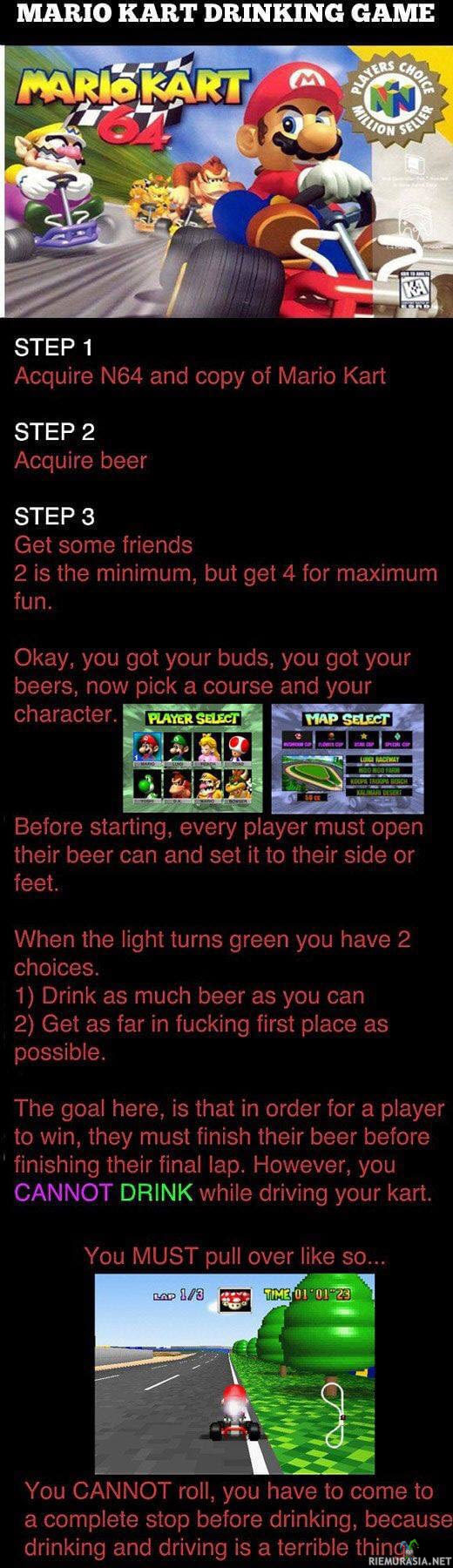 Mario Kart juomapeli - Eri hauska juomapeli, joka muuttuu haasteelliseksi jokaisen pelatun pelin jälkeen.