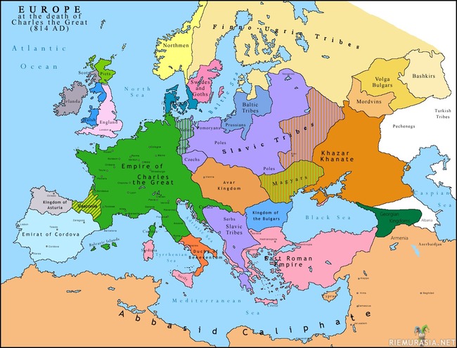 Euroopan kartta vuodelta 814 - Taattua Paint-laatua. Huomatkaa Suur-Suomi