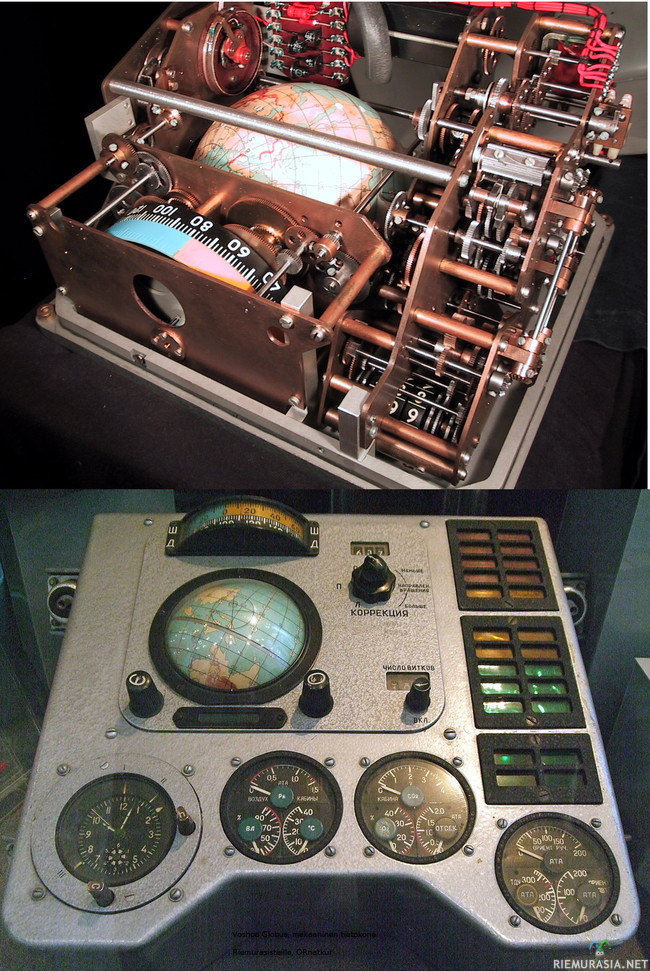 Mekaaninen tietokone avaruudessa.  - Venäläiset käyttivät tätä mekaanista tietokonetta paikannukseen vuosina 1961-2002. Mekaanisena koneena toimi hienosti tyhjiössä, mutta herättää kunnioitusta, kuinka paljon rahaa ja tahtoa tarvitaan yhden kilonkin saamiseen avaruuteen. Siinä on insinööritoimisto Sergei&Sergei&Sergei saanut miettiä vähän aikaa. Muistakaamme, että viime vuosituhannen matkapuhelimissa oli enemmän laskentatehoa, kuin kuulentojen aluksissa. 