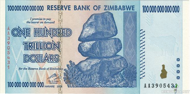 Zimbabwen seteli - Tällähän saa jo melkein kilon riisiä!