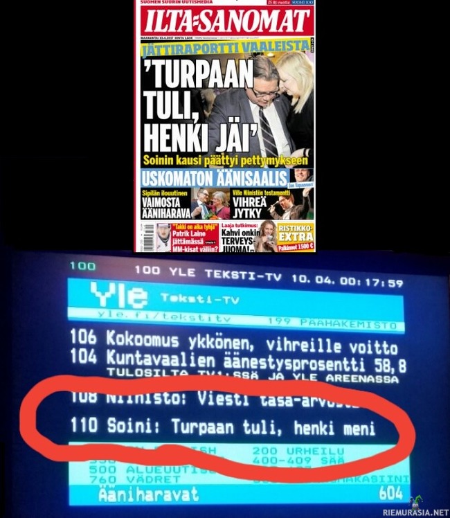 YLEn uutisointi - Soinin lausahdus vaalitappiosta sai Teksti-TV:ssä jännän twistin.