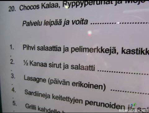 Mitäs tilataan? - Palvelua saa kun tilaa erikseen leivän ja voin kanssa.