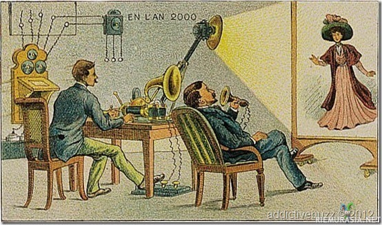 Tulevaisuuden video chat - Ranskalaisen taiteilijan Jean-Marc Côtén näkemys 1890-luvulla. Millaista videopuheluiden puhuminen on vuonna 2000.