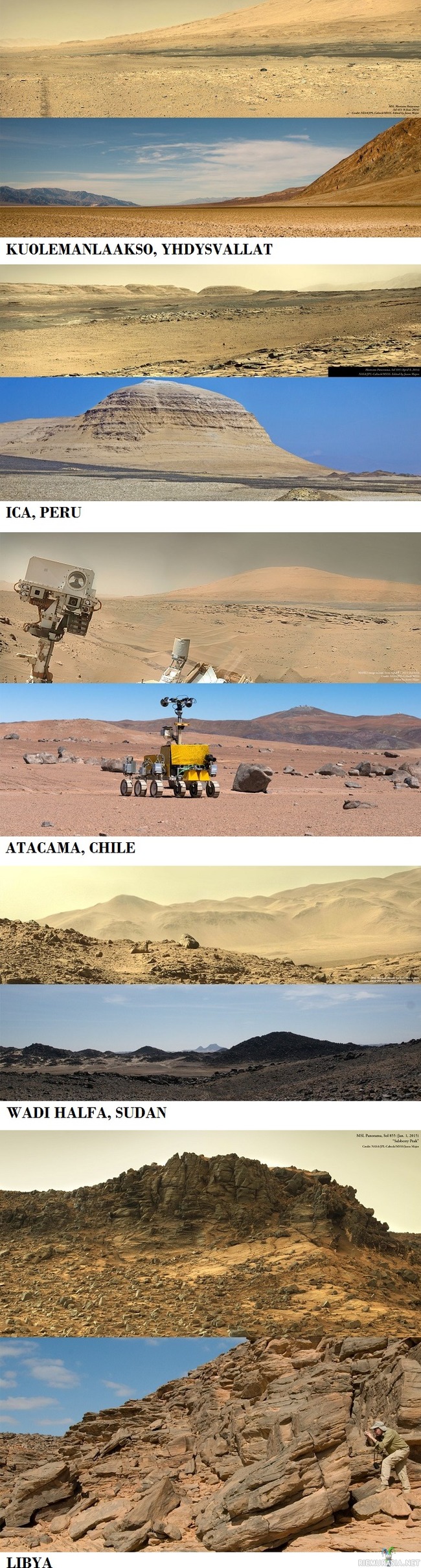 Valokuvia Mars-planeetalta ja Maapallolta - Ei siellä Mars-planeetalla maisemat niin kovin erilaisilta näytä Maahan verrattuna.