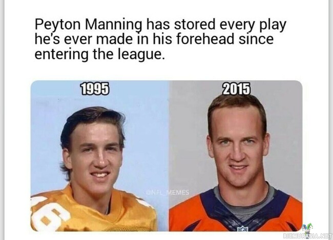 Tallennustilan kasvu - Peyton Manning varastoi tietoa. Tieto on pääomaa. Tietomäärä on päätähuimaavaa hänellä.
