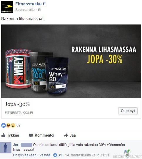 Epäonnistunutta mainontaa - Kyllä nyt lihakset kasvaa!
http://www.feissarimokat.com/2017/01/mainosmokia-osa-20/