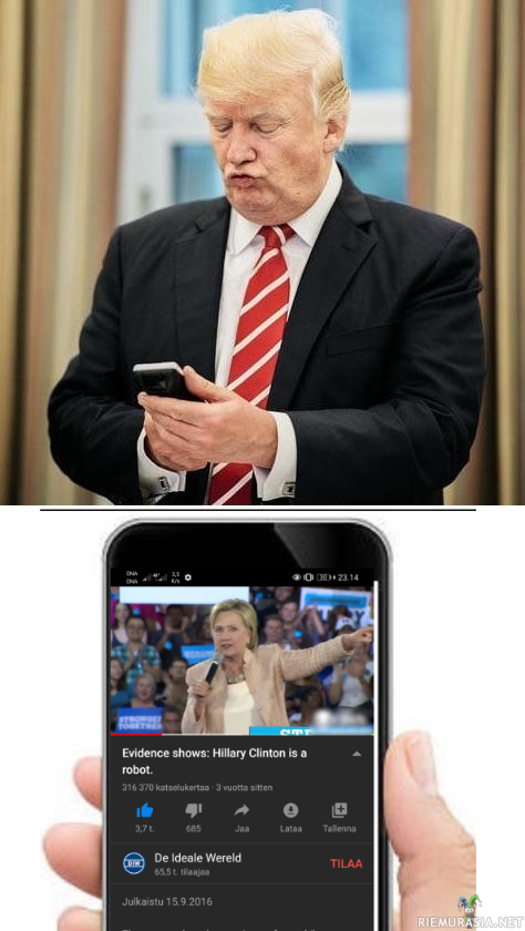 Trump katsoo Hillarya - Donald tubessa