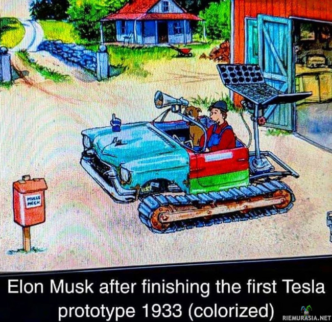 Elon Musk ja ensimmäinen Tesla - Historian kätköistä kaivettu harvinainen kuva Elon Muskista ensimmäisen Tesla-prototyypin puikoissa.
