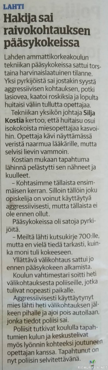 Raivokohtaus pääsykokeissa