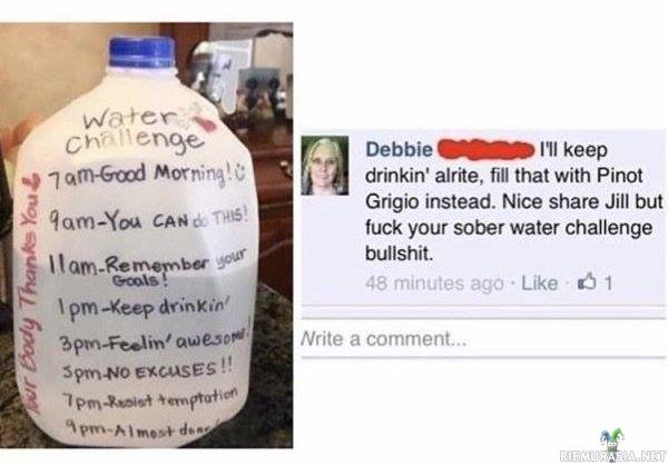Vesihaaste ei paljoa nappaa - Debbie nesteyttää itsensä toisilla aineilla
