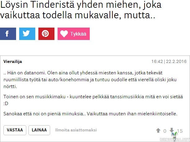 Tinderistä löydetty mukava mies - Mutta miinuspuolia löytyy