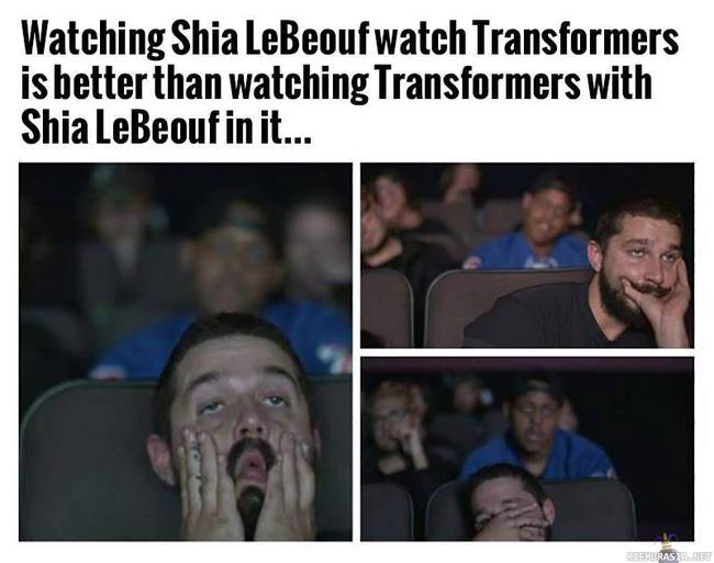 Shia Lebouf katsoo transformersia - Ei taida olla itsekään ylpeä roolisuorituksistaan ilmeistä päätellen