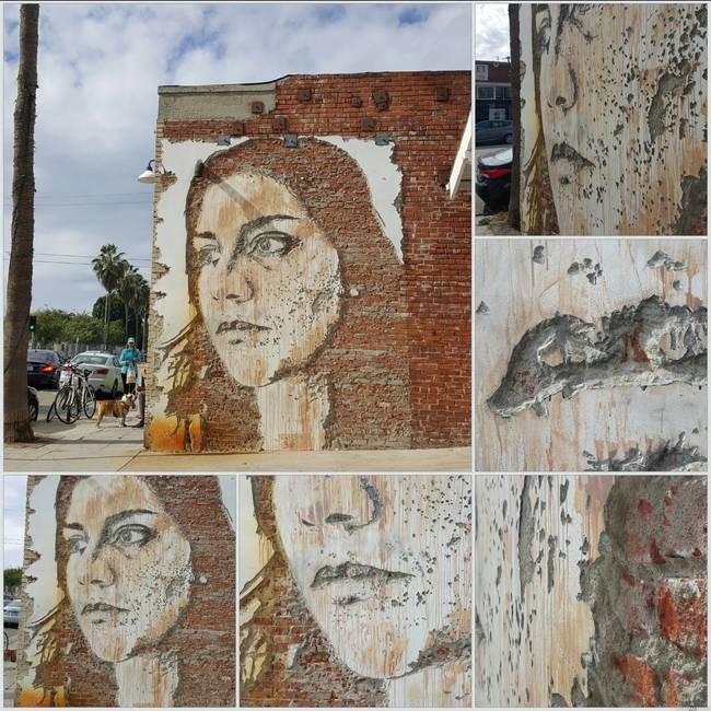 Muotokuva seinässä - Huonokuntoiseen seinään hakattu hieno muotokuva Venicen kaupunginosassa Los Angelesissa, kaliforniassa