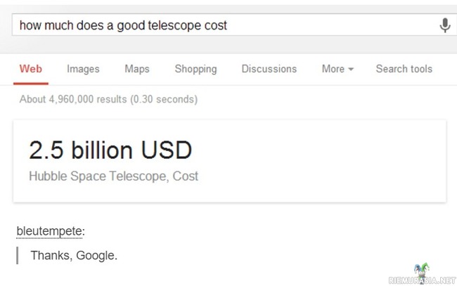 Mitä hyvä kaukoputki maksaa? - Kiitos Google