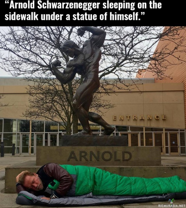 Arnold kadulla - Iso-Arska huilaamassa oman patsaansa juurella