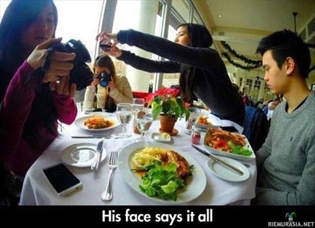 Ruokien kuvaajat ravintolassa - Miehen ilme kertoo kaiken oleellisen