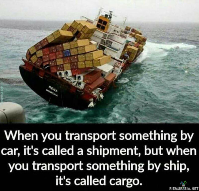Shipment vs cargo - Transporting device vs what&#039;s it called. 