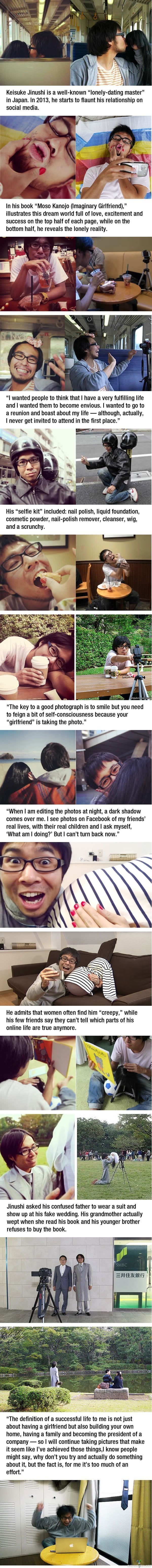 Keisuke Jinushi - Lonely dating master - Keisuke Jinushi ottaa kuvia sosiaaliseen mediaan joissa näyttää että hän seurustelisi, mutta todellisuus on ihan toisenlainen