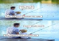 Klikkikalastuksen opetusta pojalle