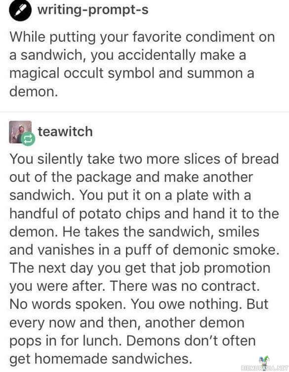 Kun voileipiä tehdessäsi teet maagisen symbolin - Ja manaat demonin helvetistä