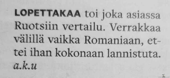 Suomi nousuun vertailuissa - Verrataan välillä vaikka Romaniaan!