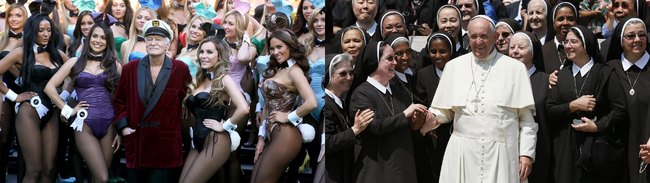 Hugh Hefner ja Paavi Franciscus - Kummallakin on suosiota naisten keskuudessa..
