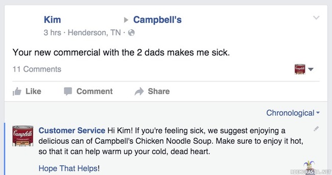 Asiakaspalvelua - Campbell&#039;s keittomainoksessa esiintyi kaksi isähahmoa ja siitä eivät kaikki ole pitäneet