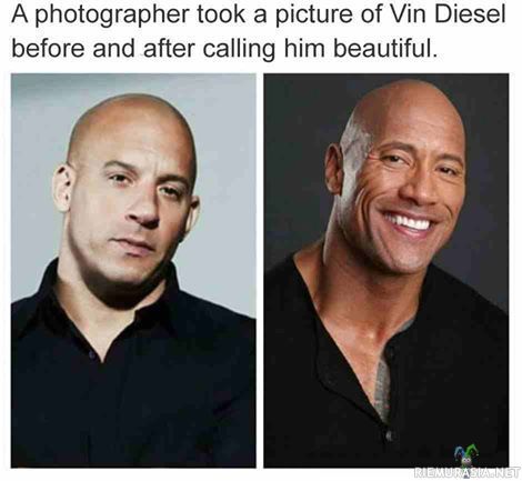 Vin Diesel - Kuva ennen ja jälkeen kuin valokuvaaja kehui häntä kauniiksi