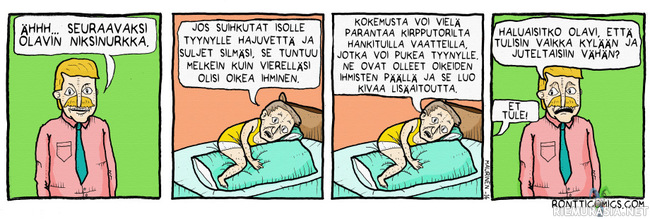 Olavin niksinurkka: nukkuminen - lähde: https://rontticomics.com
