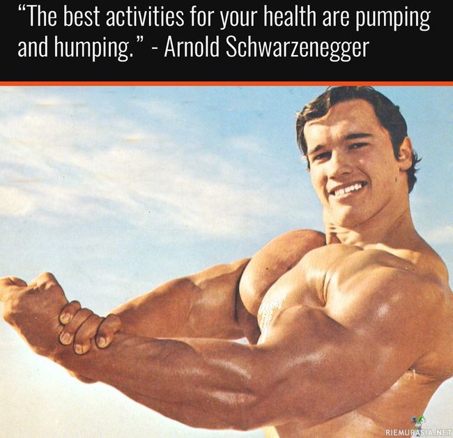 Kyllä Arnold tietää mitkä on parhaimmat aktiviteetit kehollesi - mutta kyllä se oluen kittaaminen sekä ylenpalttinen liskon piiskaaminenkin ihan jees on.