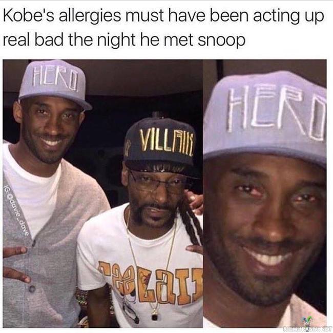 Koben allergiat  - Snoop Doggin luona vierailu sai Kobe Bryantin herkät silmät punoittamaan, taitaa olla siitepölykausi tai jotain