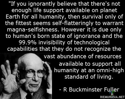 Resurssien riittävyys ja teknologia (Buckminster Fuller) - Yhdysvaltalainen insinööri-arkkitehti Buckminster Fuller (1895 - 1983) kertoo osuvasti teknologian vaikutuksesta resurssien riittävyyteen ja sitä kautta ihmisten elämään!