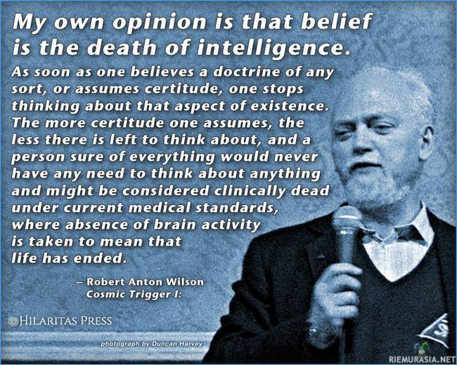 Uskomukset (Robert Anton Wilson) - Yhdysvaltalainen kirjailija-filosofi Robert Anton Wilson (1932 - 2007) kertoo oleellisimman uskomuksista!