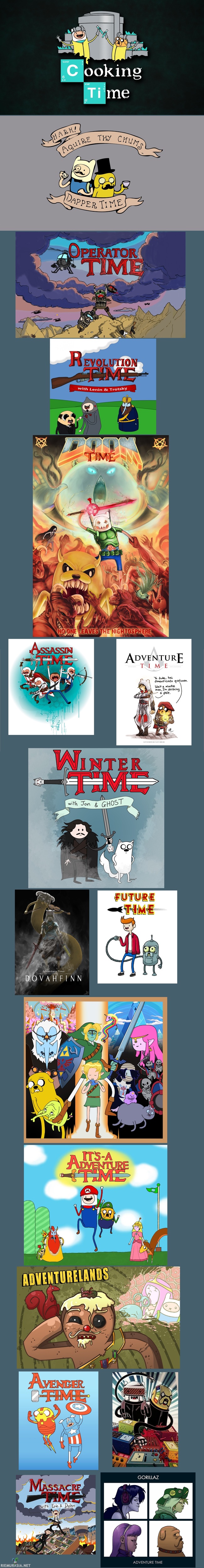 adventure time - kollaasi sarjan logosta ja hahmoista