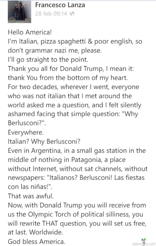 Italialainen diggaa Trumpista - Jospa Berlusconi unohdettaisi hetkeksi mikäli Trump valitaan virkaan..