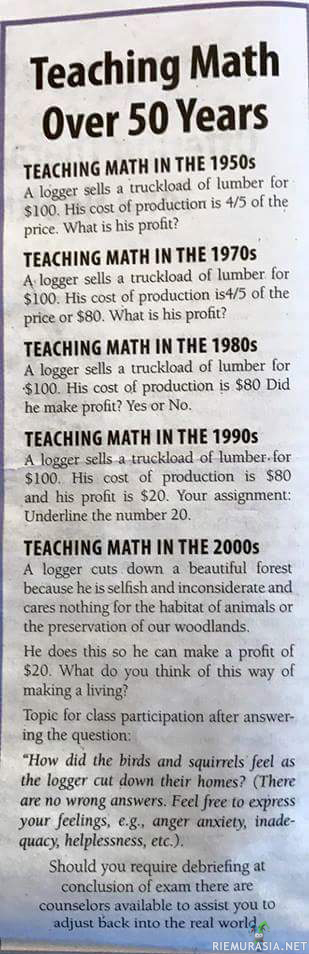 Matematiikan opetusta ennen ja nykyään