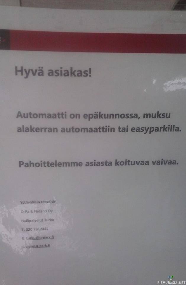 Automaatti epäkunnossa